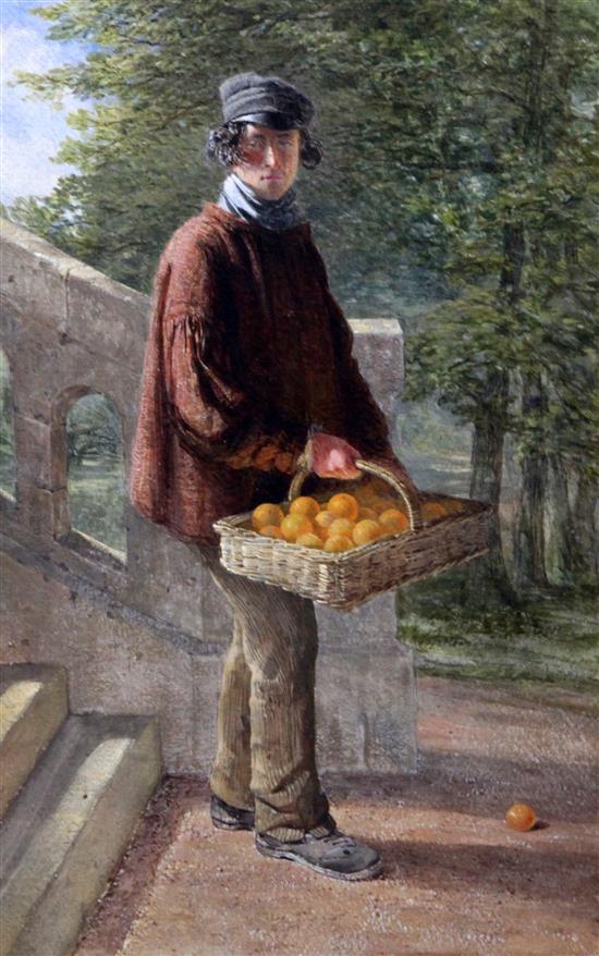 Attributed to William Henry Hunt Orange seller beside steps 16.5 x 10.5in., unframed